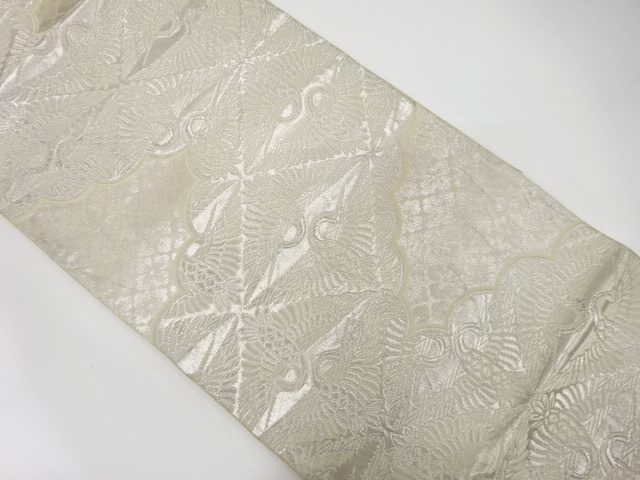 JAPANESE KIMONO / ANTIQUE FUKURO OBI / SILK / WOVEN CRANE